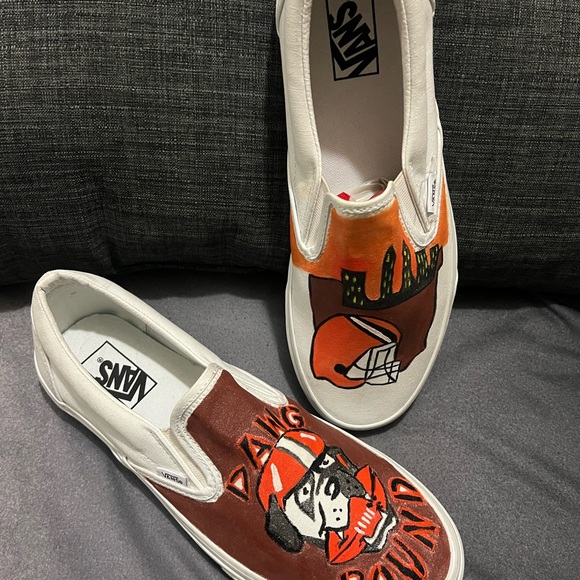 Vans Slip-On Custom Hand Painted CLEAVLAND BROWN SIZE 11 - Picture 5 of 8